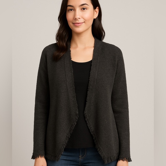 Eileen Fisher 100% Wool Open Front Cardigan Sweater Melange Gray Medium - Picture 1 of 6